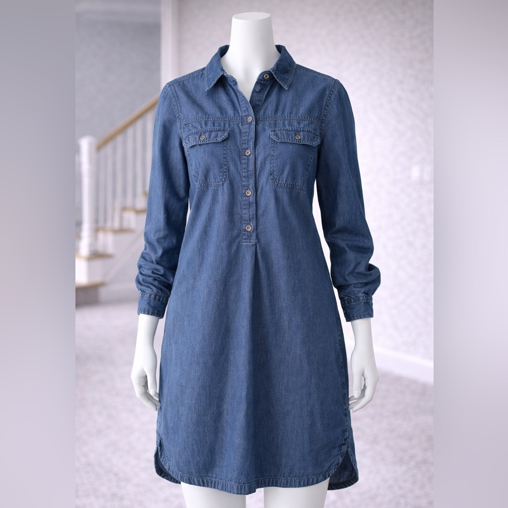 Old Navy XS Chambray Shirt Dress Long Sleeve Button Front Casual Denim Look